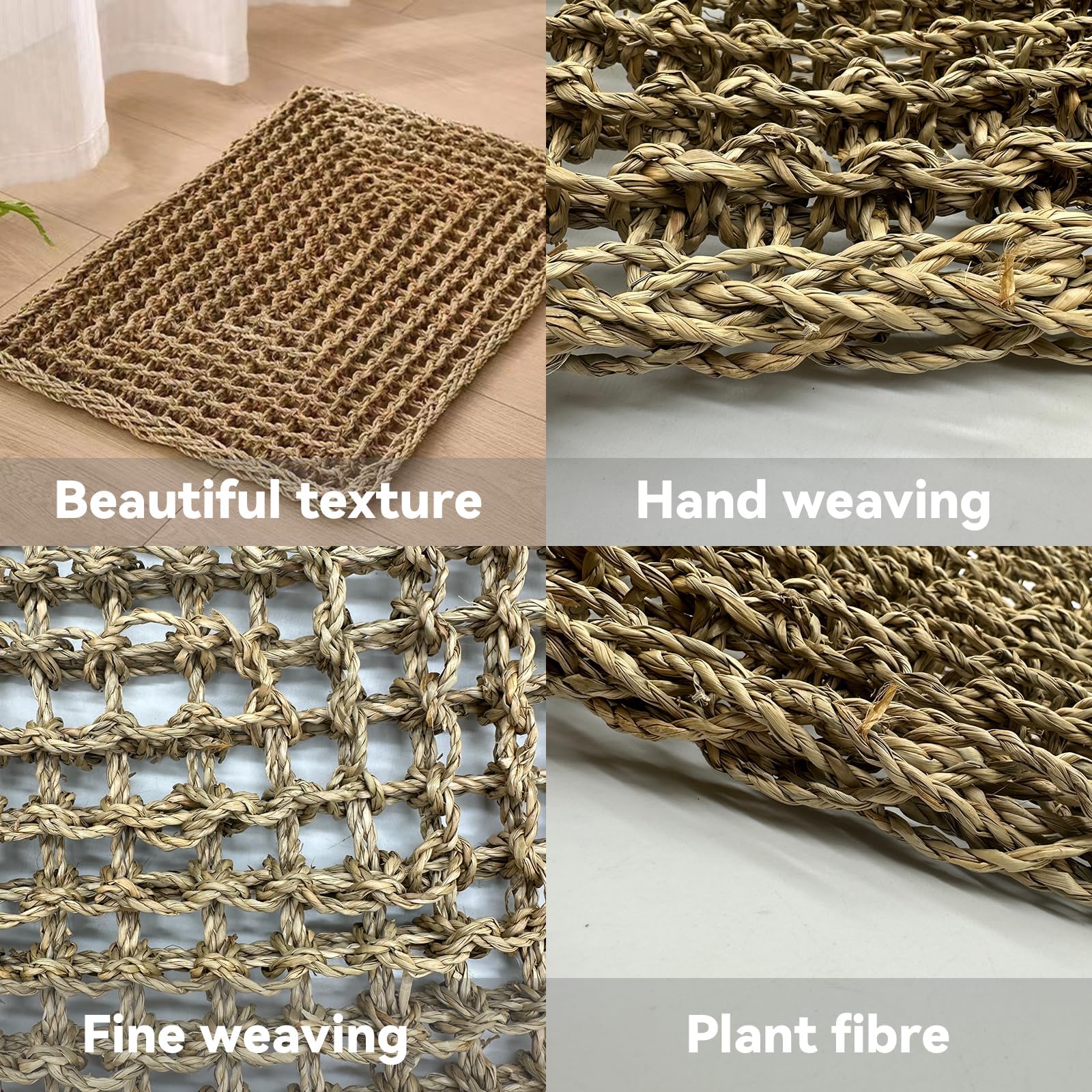Large Bird Seagrass Mat 23.7  13.8  Natural Seagrass Woven Bird Net Hammock Climbing Rope Ladder with Hooks Chew Toy for Parro